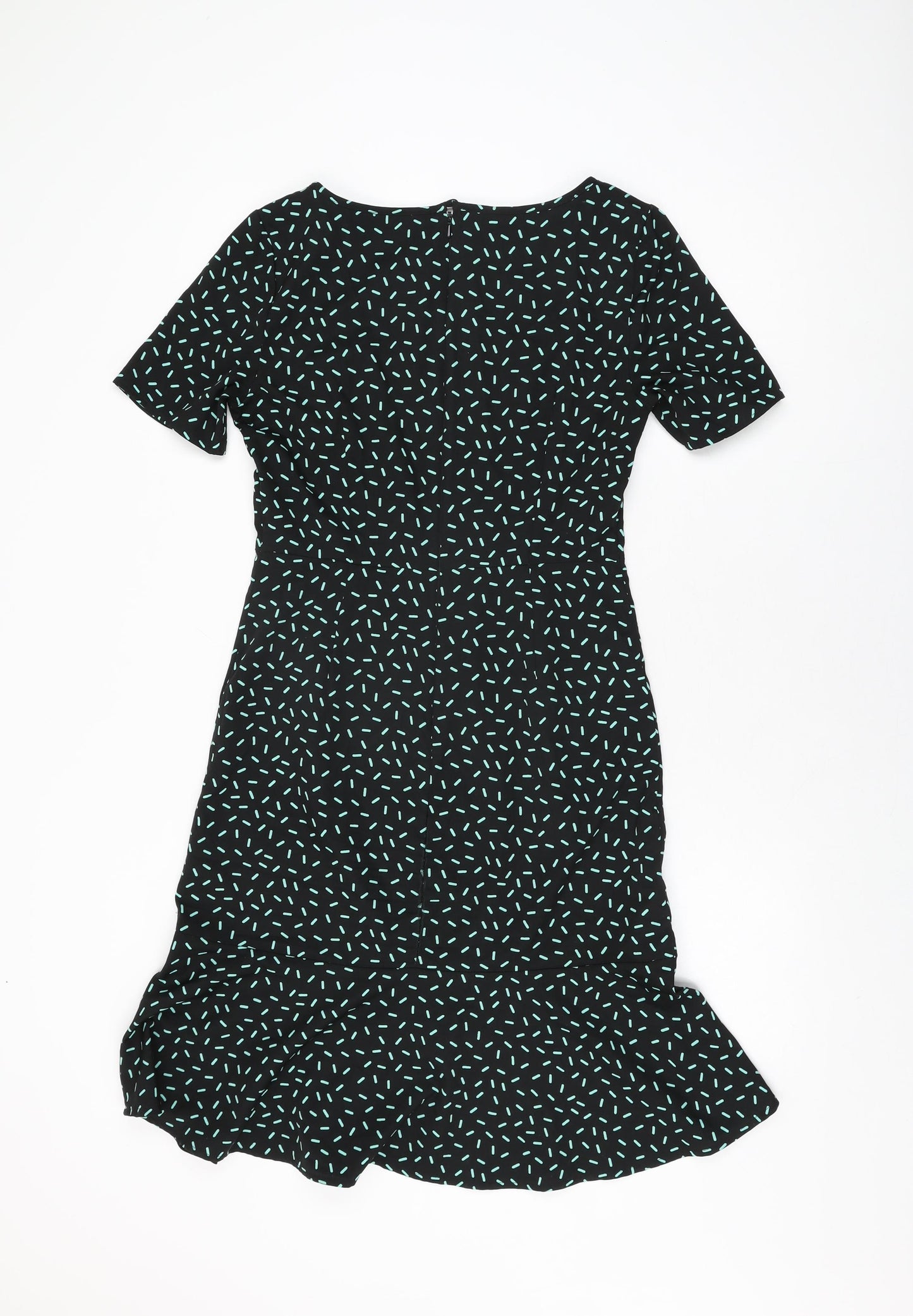 Marks and Spencer Womens Black Geometric Polyester Shift Size 8 Round Neck Zip