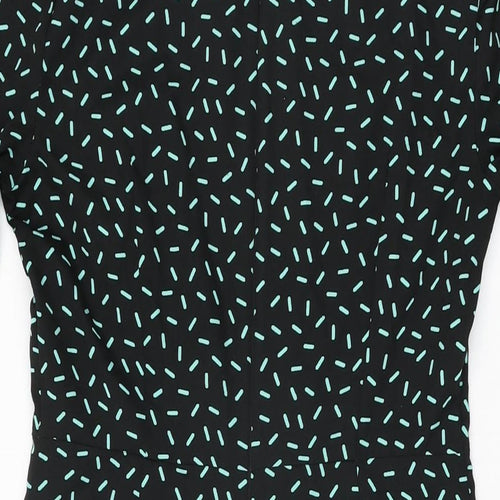 Marks and Spencer Womens Black Geometric Polyester Shift Size 8 Round Neck Zip