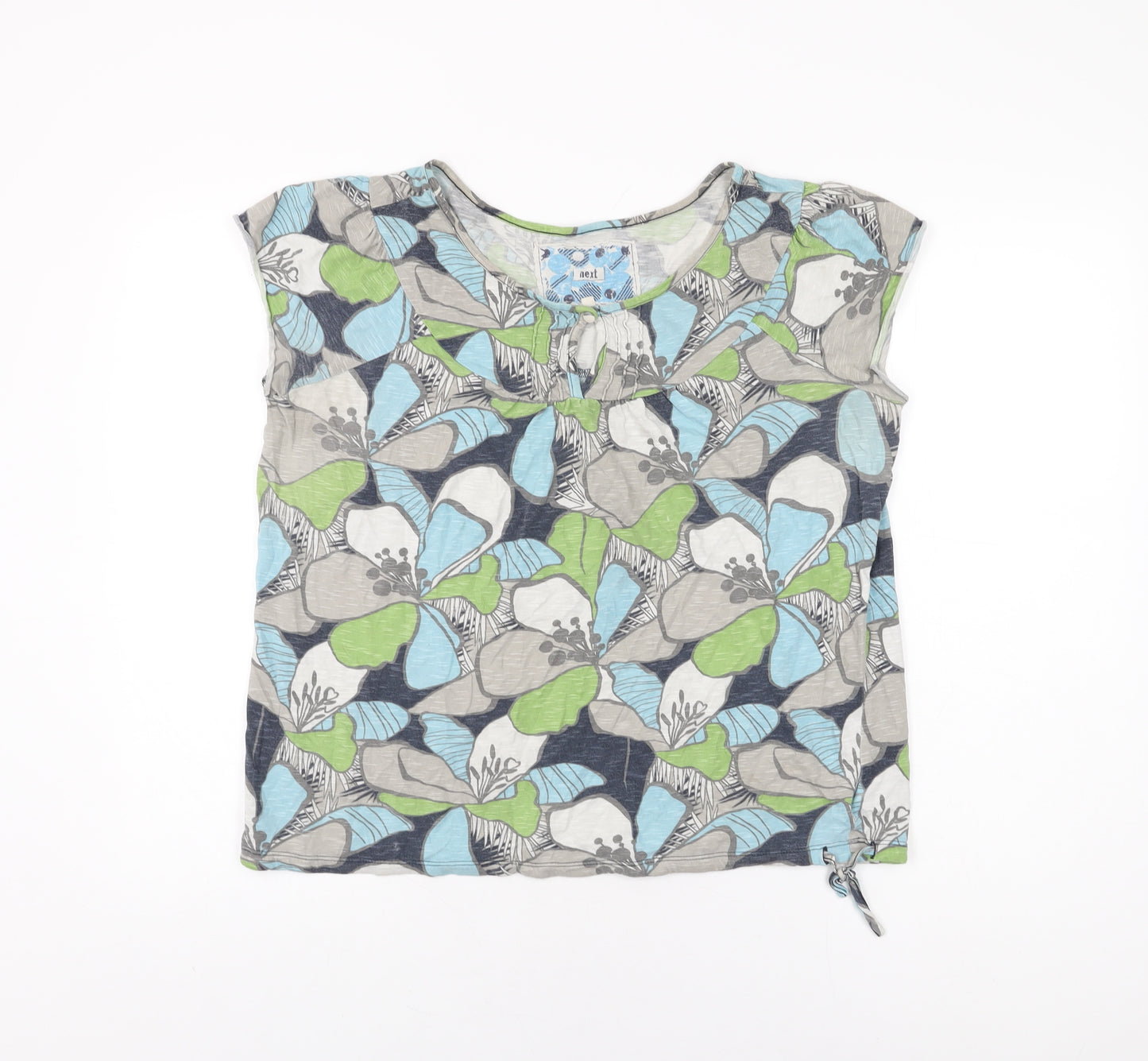 NEXT Womens Grey Floral Cotton Basic T-Shirt Size 16 Round Neck