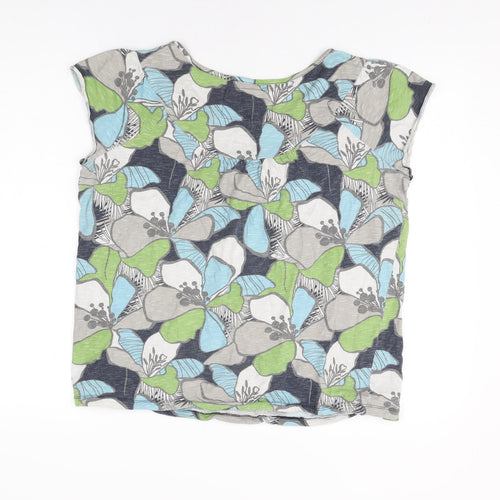 NEXT Womens Grey Floral Cotton Basic T-Shirt Size 16 Round Neck