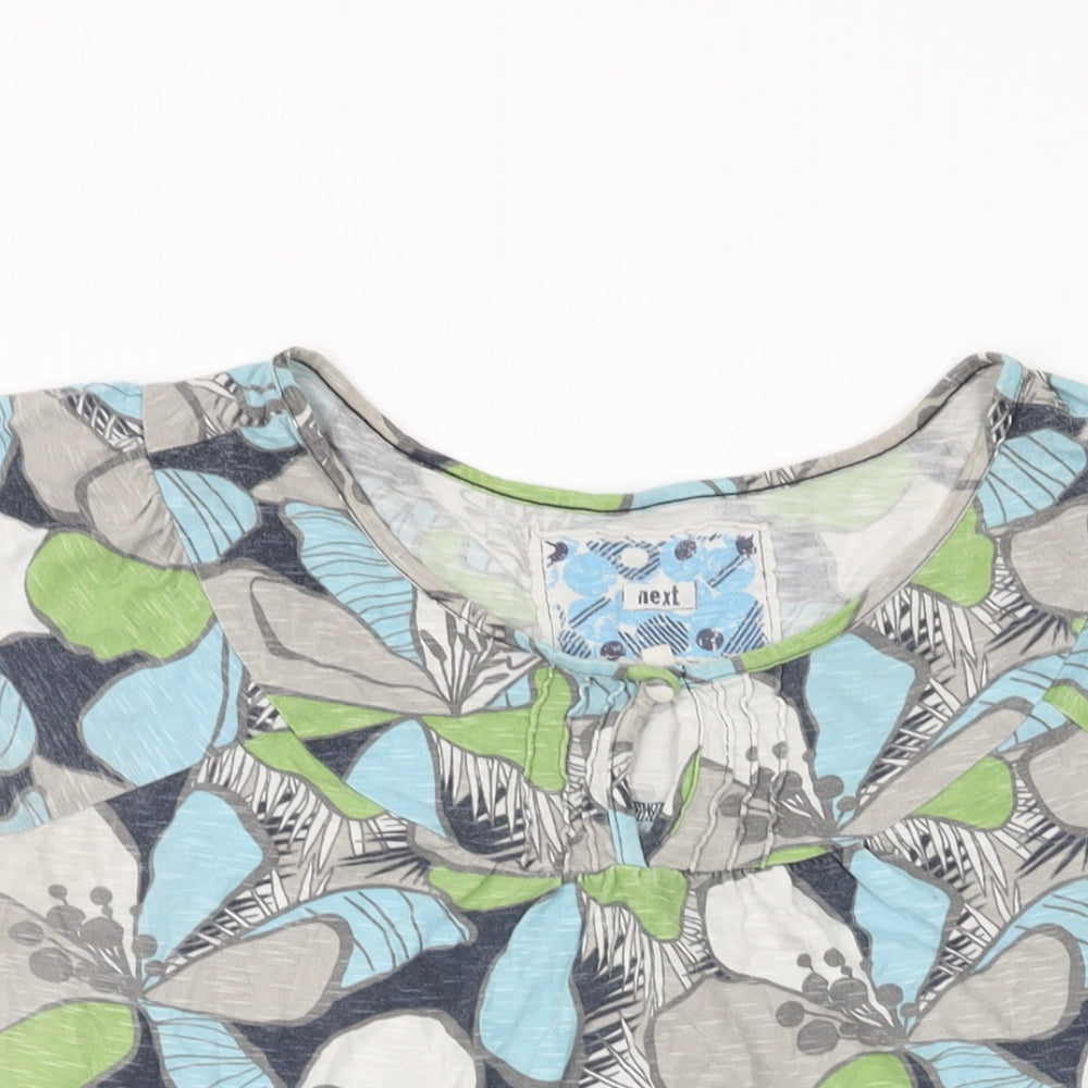 NEXT Womens Grey Floral Cotton Basic T-Shirt Size 16 Round Neck