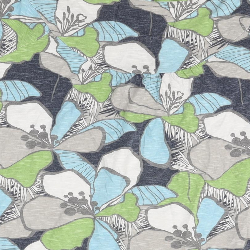 NEXT Womens Grey Floral Cotton Basic T-Shirt Size 16 Round Neck