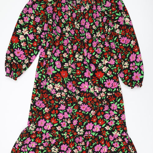 Monki Womens Black Floral Polyester A-Line Size M Round Neck Tie