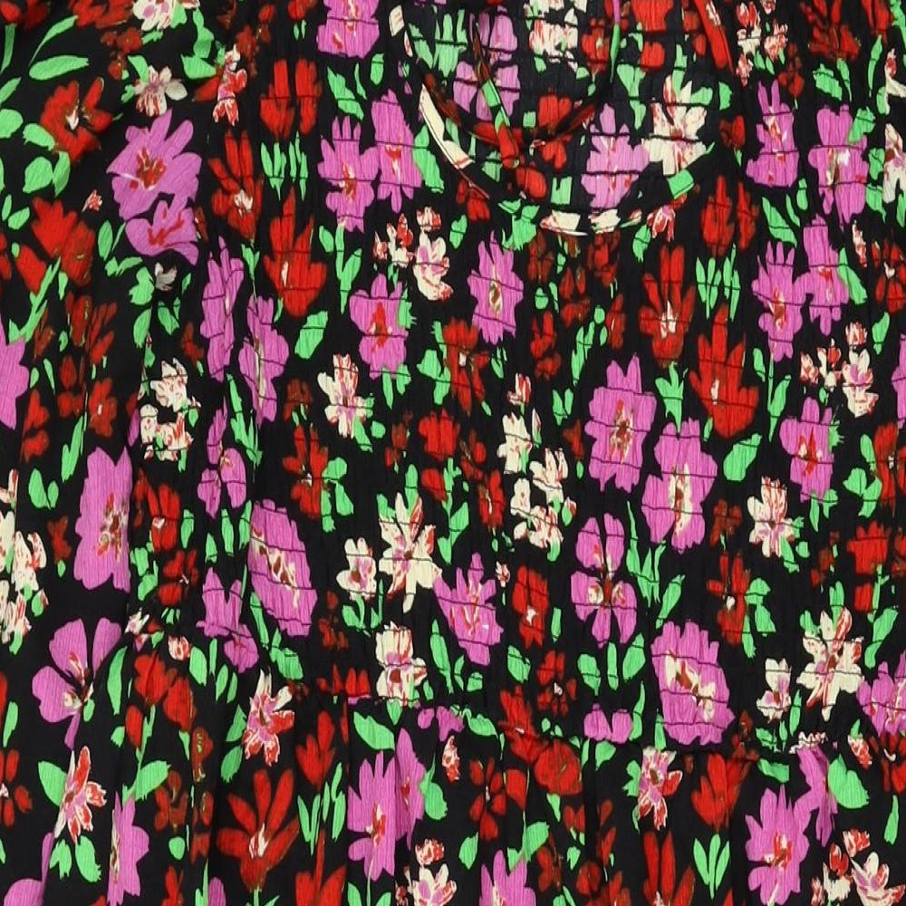 Monki Womens Black Floral Polyester A-Line Size M Round Neck Tie