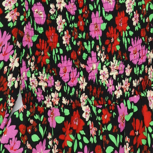 Monki Womens Black Floral Polyester A-Line Size M Round Neck Tie