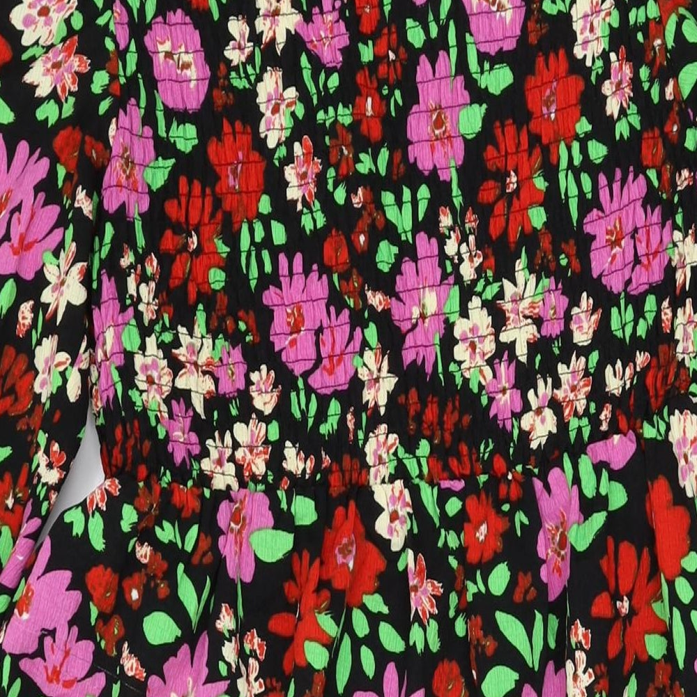 Monki Womens Black Floral Polyester A-Line Size M Round Neck Tie