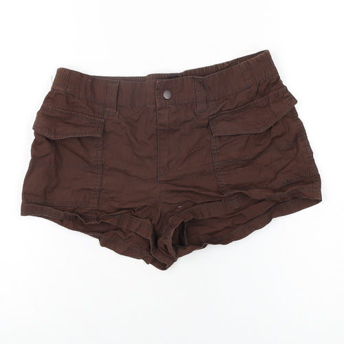 H&M Womens Brown Cotton Basic Shorts Size 8 Regular Zip