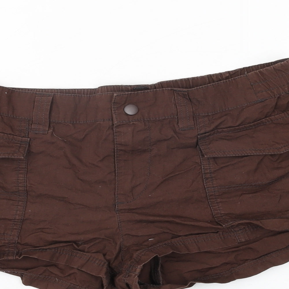 H&M Womens Brown Cotton Basic Shorts Size 8 Regular Zip