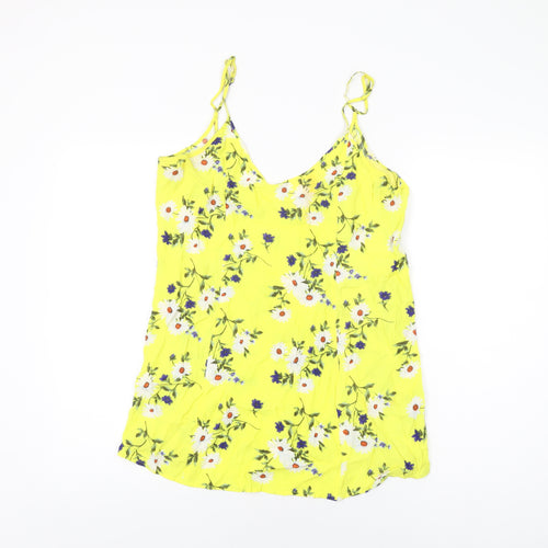 FOREVER 21 Womens Yellow Floral Viscose Camisole T-Shirt Size S Scoop Neck