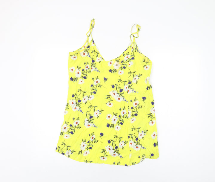 FOREVER 21 Womens Yellow Floral Viscose Camisole T-Shirt Size S Scoop Neck