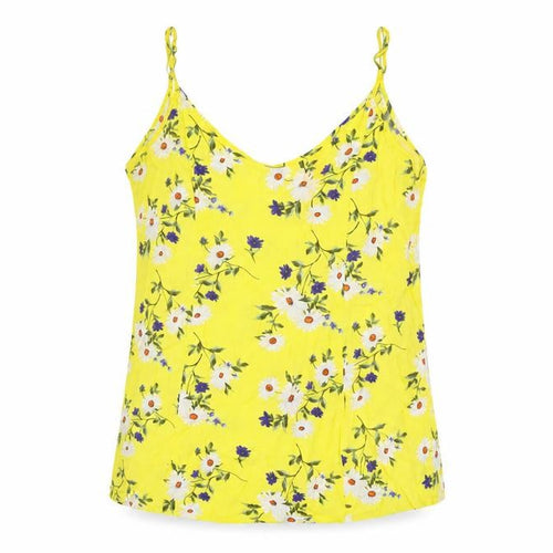 FOREVER 21 Womens Yellow Floral Viscose Camisole T-Shirt Size S Scoop Neck