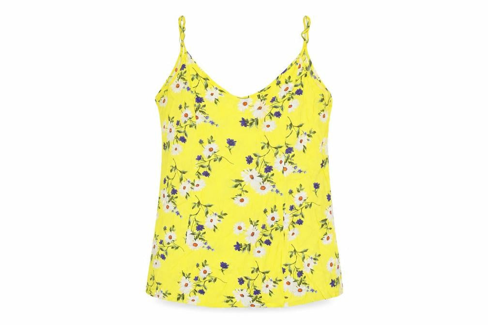 FOREVER 21 Womens Yellow Floral Viscose Camisole T-Shirt Size S Scoop Neck