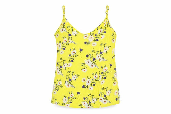 Forever 21 Womens Yellow Floral Viscose Camisole T-Shirt Size S Scoop Neck