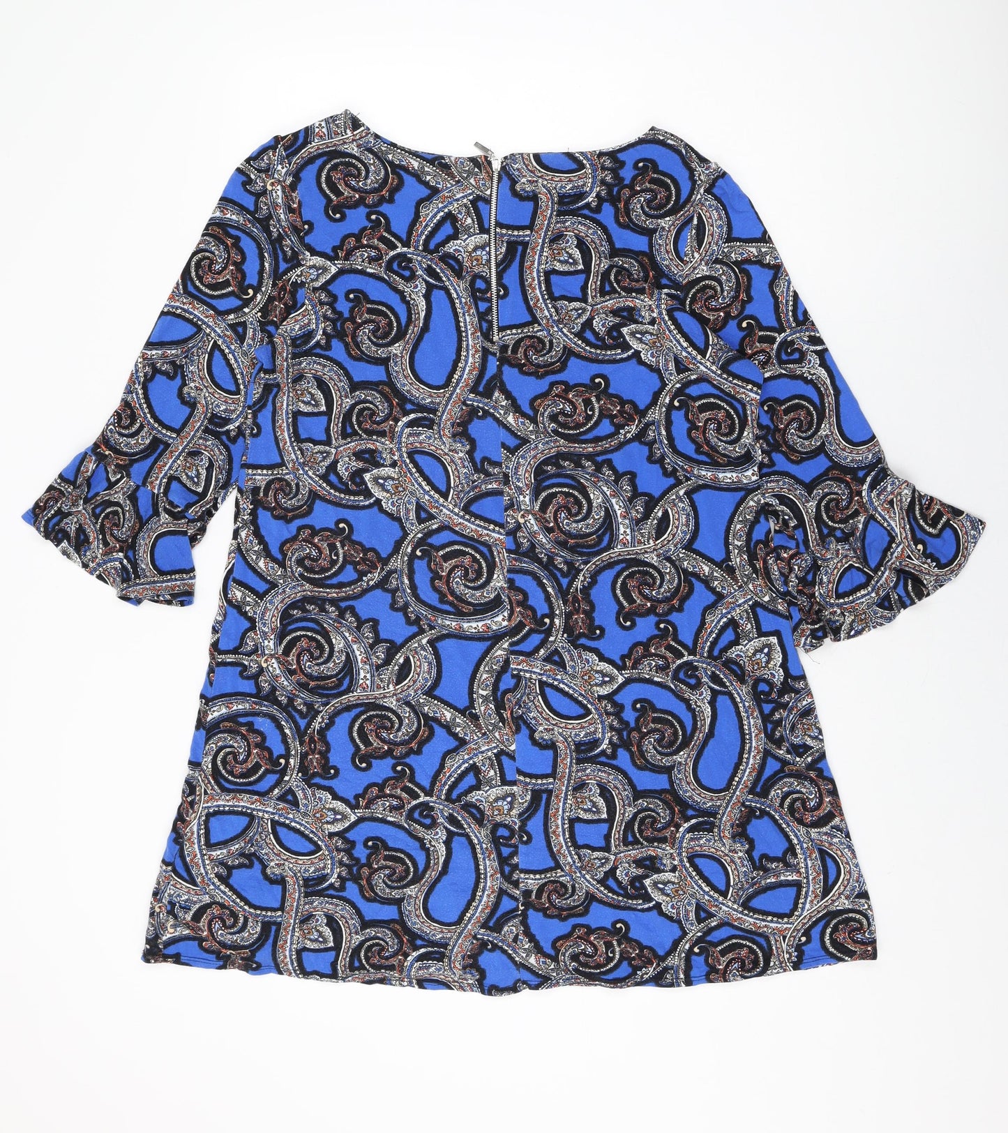 Wallis Womens Blue Geometric Polyester Shift Size 18 Boat Neck Zip