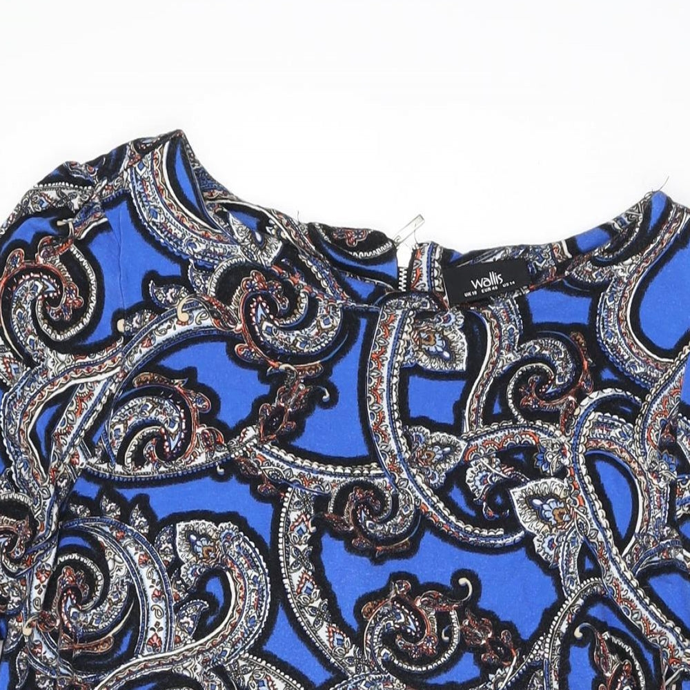 Wallis Womens Blue Geometric Polyester Shift Size 18 Boat Neck Zip