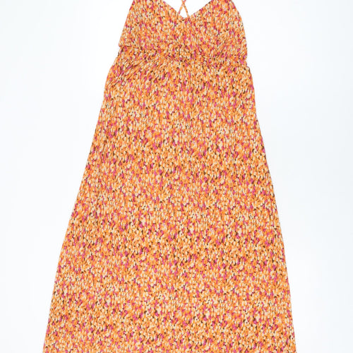 Mango Womens Orange Geometric Polyester Shift Size S V-Neck Pullover