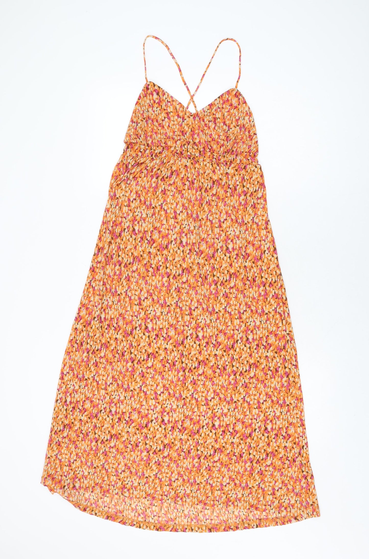 Mango Womens Orange Geometric Polyester Shift Size S V-Neck Pullover