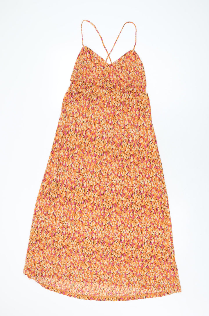 Mango Womens Orange Geometric Polyester Shift Size S V-Neck Pullover