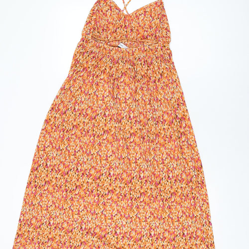 Mango Womens Orange Geometric Polyester Shift Size S V-Neck Pullover