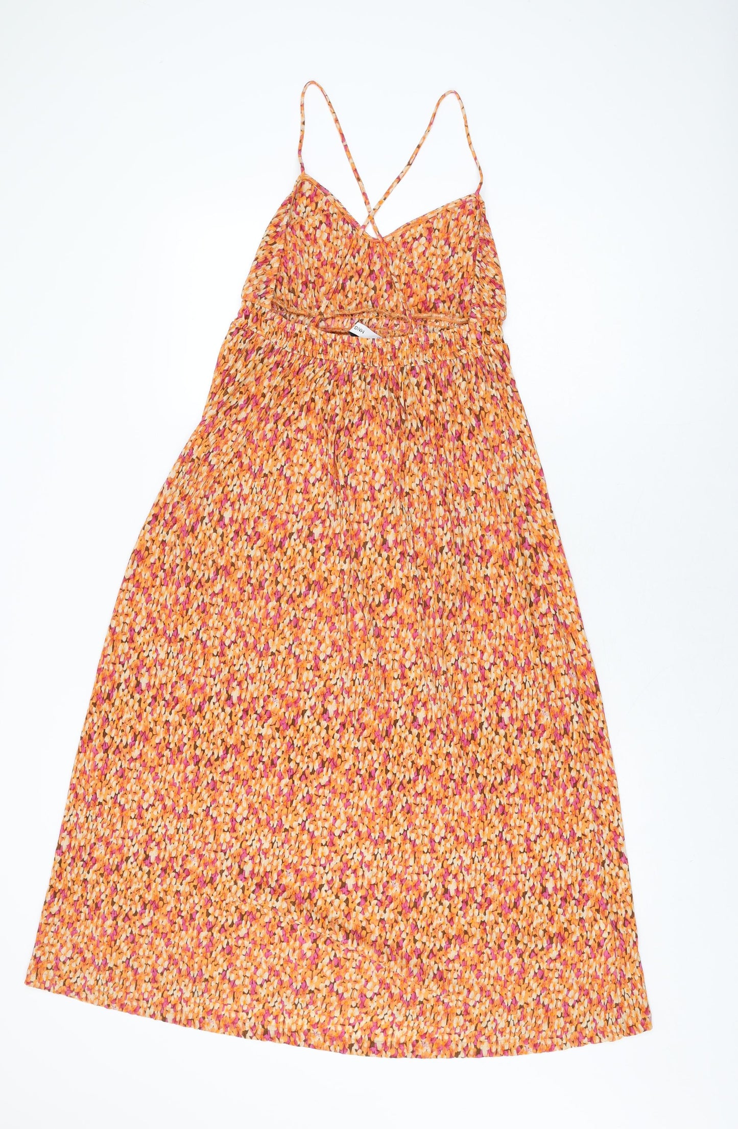 Mango Womens Orange Geometric Polyester Shift Size S V-Neck Pullover