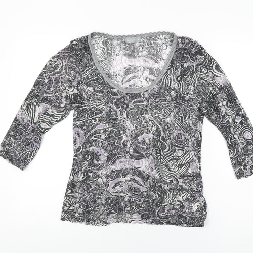 Per Una Womens Black Geometric Polyamide Basic T-Shirt Size 14 Round Neck