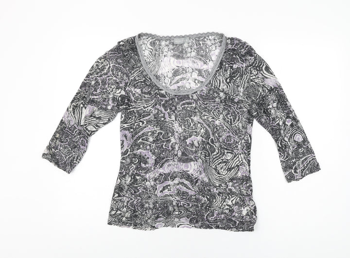 Per Una Womens Black Geometric Polyamide Basic T-Shirt Size 14 Round Neck