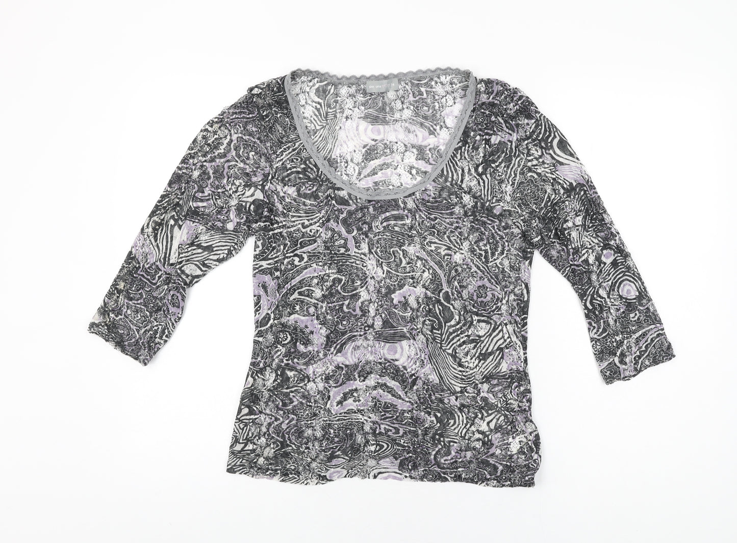 Per Una Womens Black Geometric Polyamide Basic T-Shirt Size 14 Round Neck