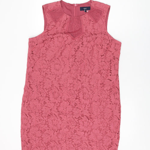 NEXT Womens Pink Floral Nylon Shift Size 16 Round Neck Zip