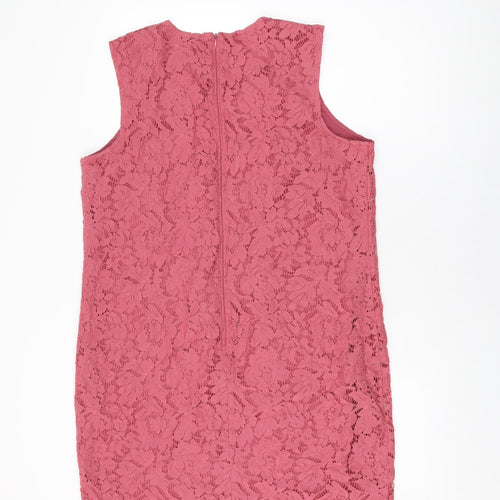 NEXT Womens Pink Floral Nylon Shift Size 16 Round Neck Zip