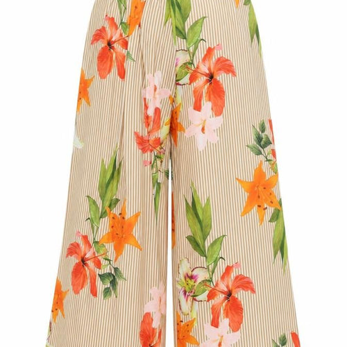Lily Womens Beige Floral Polyester Cropped Trousers Size S L20 in Regular