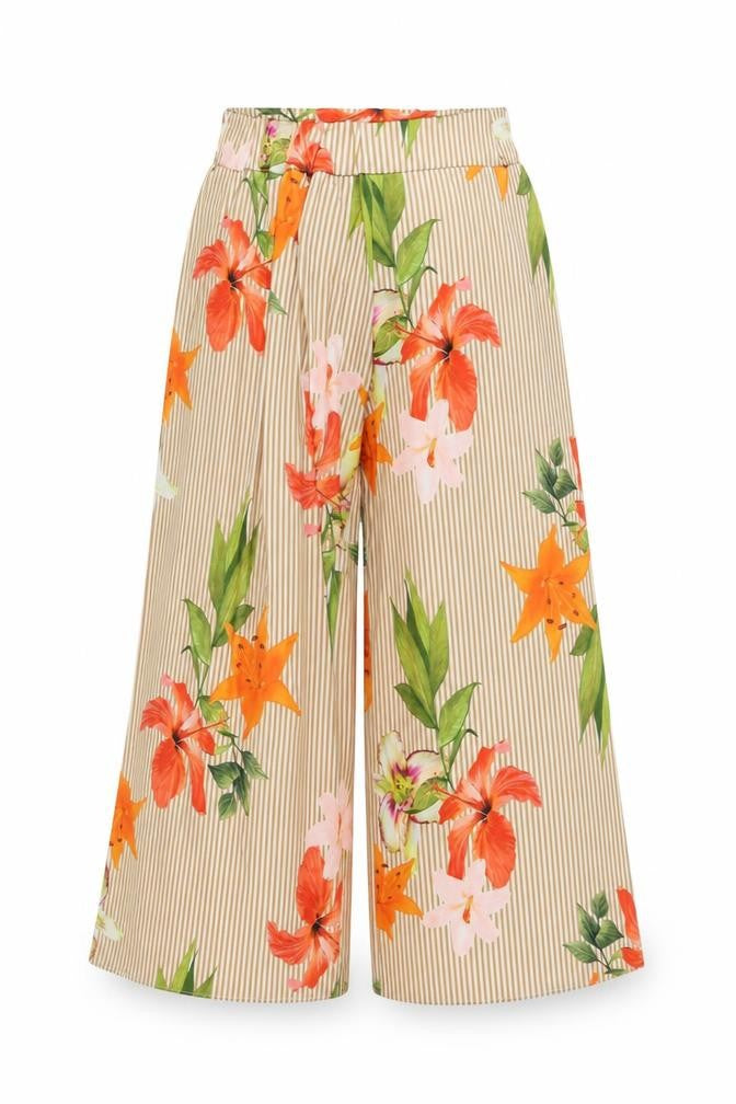 Lily Womens Beige Floral Polyester Cropped Trousers Size S L20 in Regular