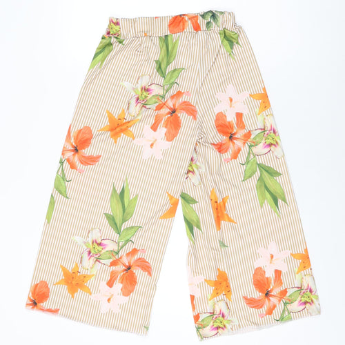 Lily Womens Beige Floral Polyester Cropped Trousers Size S L20 in Regular