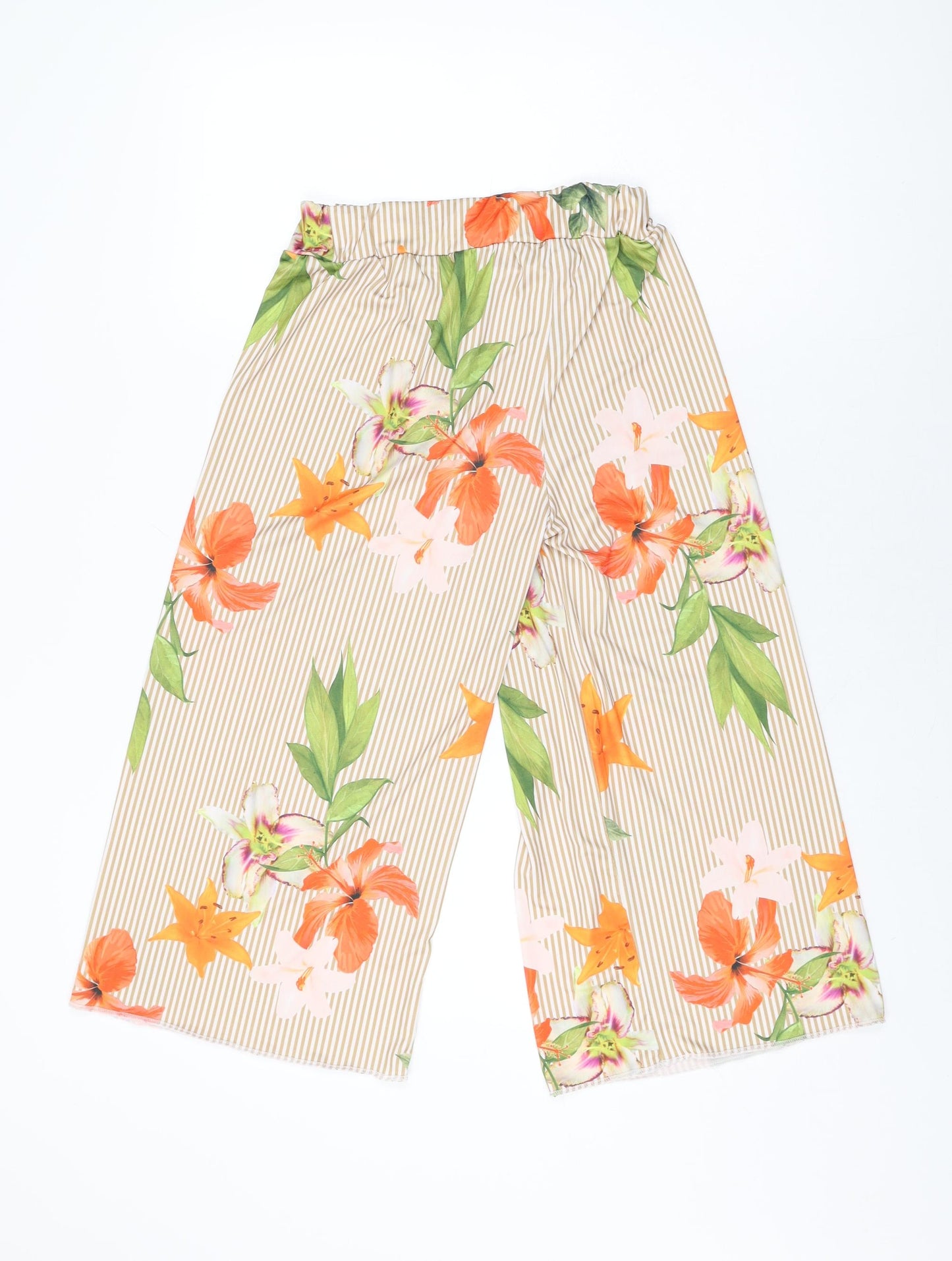 Lily Womens Beige Floral Polyester Cropped Trousers Size S L20 in Regular