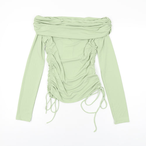 Zara Womens Green Polyester Basic T-Shirt Size XS Off the Shoulder