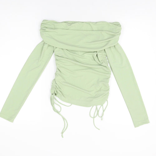 Zara Womens Green Polyester Basic T-Shirt Size XS Off the Shoulder