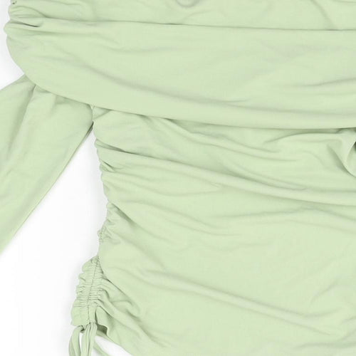 Zara Womens Green Polyester Basic T-Shirt Size XS Off the Shoulder
