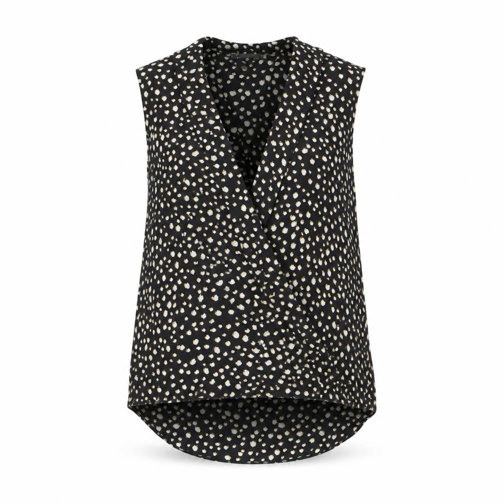 Front view of Paraphrase women’s black geometric polyester basic blouse, size UK 8, v-neck