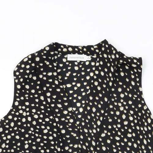 Paraphrase Womens Black Geometric Polyester Basic Blouse Size 8 V-Neck