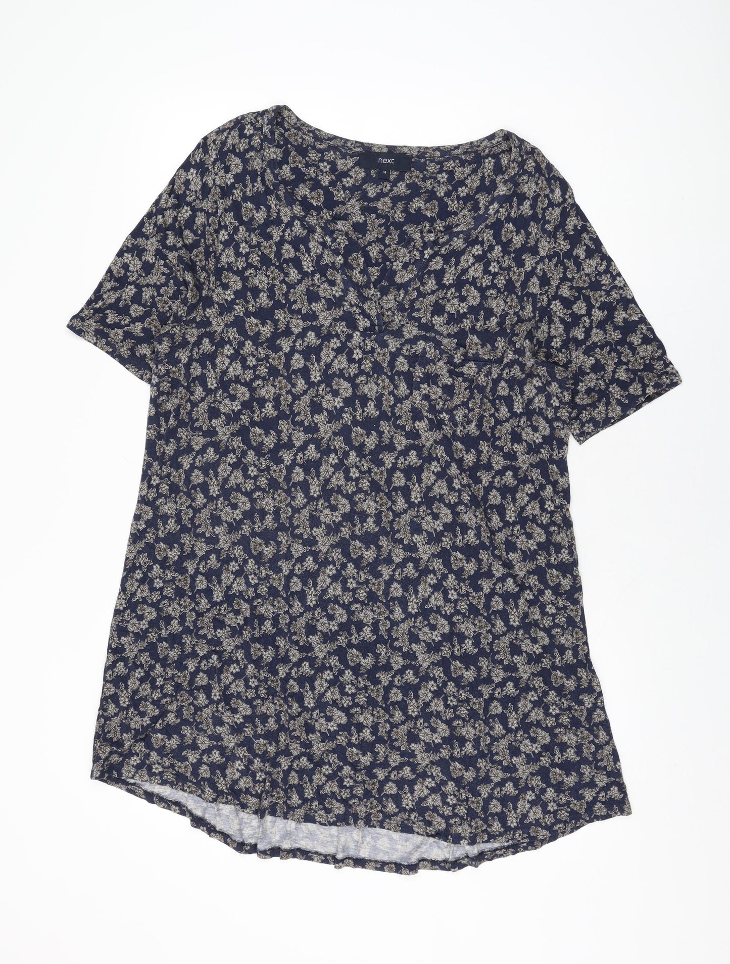 NEXT Womens Blue Floral Viscose Basic T-Shirt Size 16 V-Neck