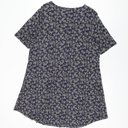NEXT Womens Blue Floral Viscose Basic T-Shirt Size 16 V-Neck