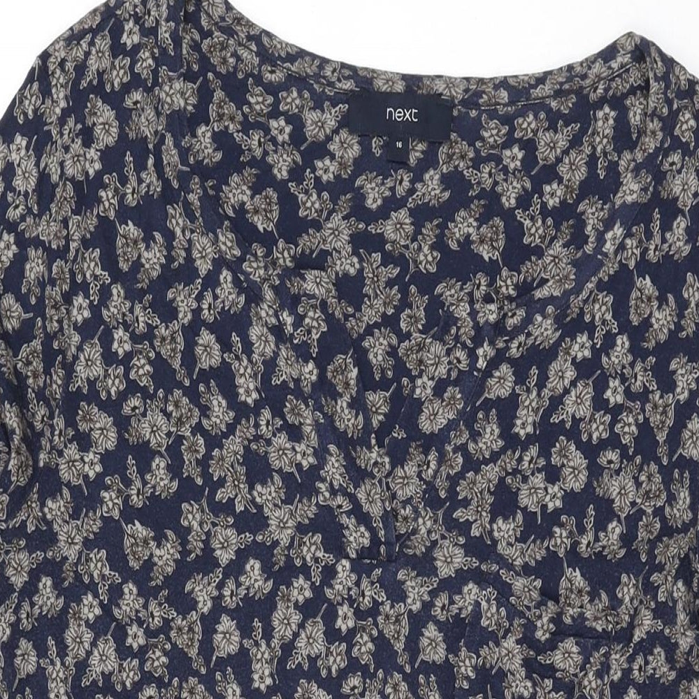 NEXT Womens Blue Floral Viscose Basic T-Shirt Size 16 V-Neck