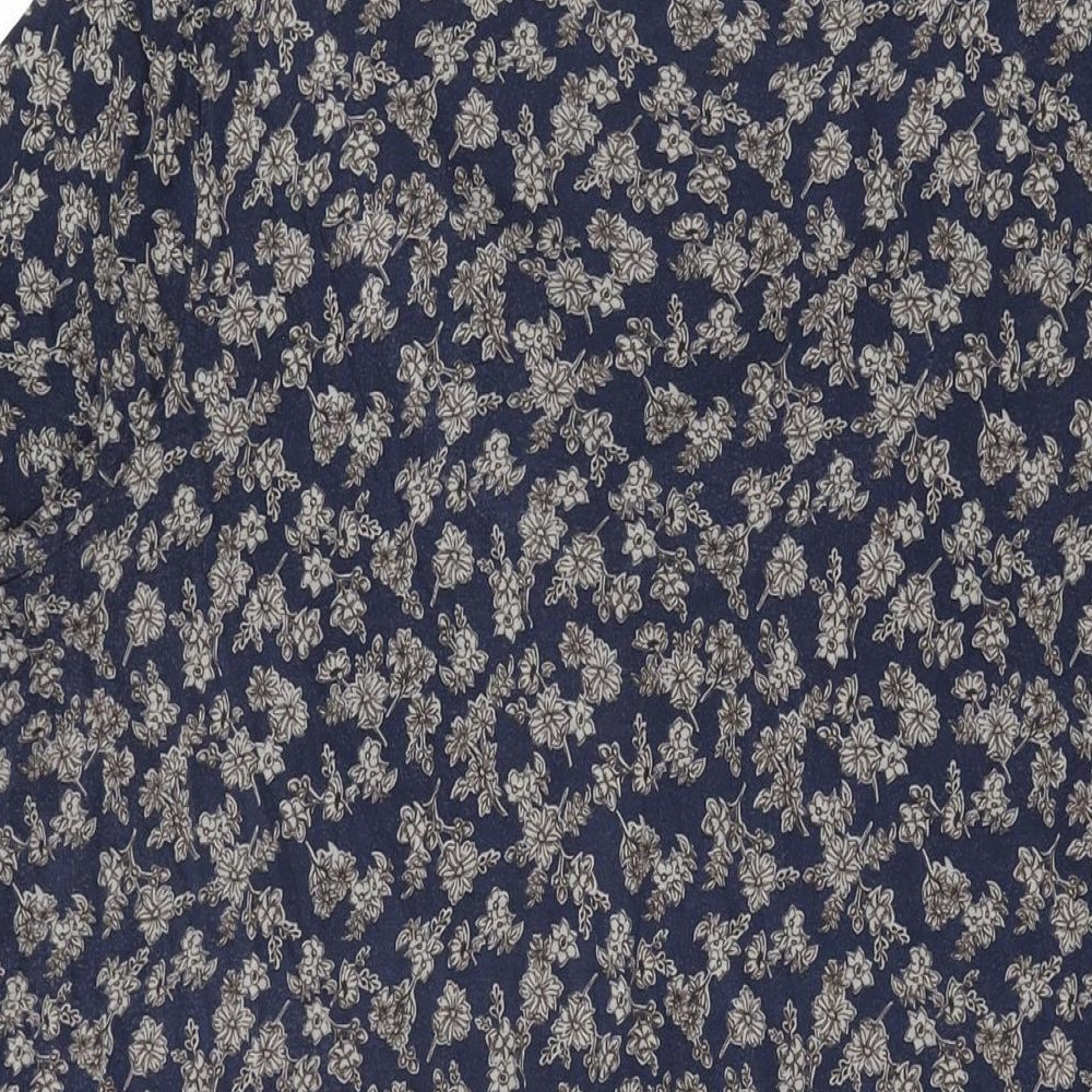 NEXT Womens Blue Floral Viscose Basic T-Shirt Size 16 V-Neck