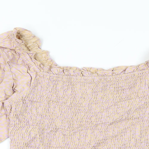 Pieces Womens Pink Floral Viscose Basic T-Shirt Size S Square Neck