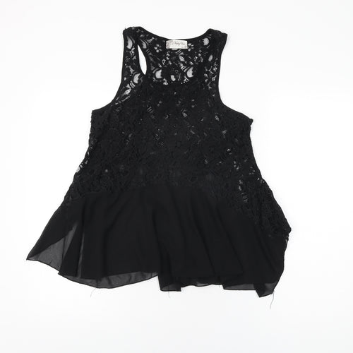 Vouley Vous Womens Black Floral Polyester Basic T-Shirt Size S Round Neck