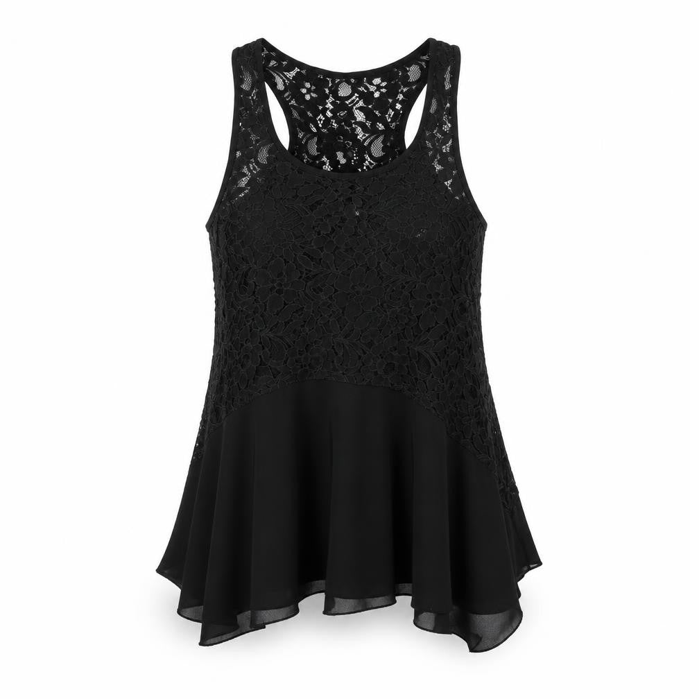 Front view of Vouley Vous women’s black floral polyester basic t-shirt, size S, round neck