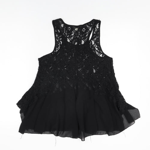 Vouley Vous Womens Black Floral Polyester Basic T-Shirt Size S Round Neck