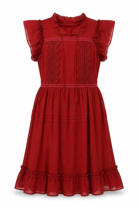 Front view of Very women’s red polyester a-line, size UK 14, round neck zip