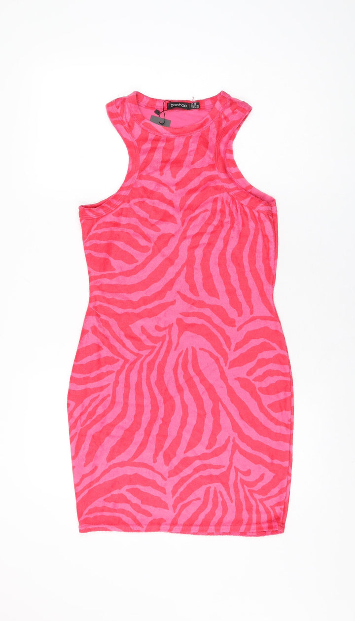 Boohoo Womens Pink Geometric Polyester Bodycon Size 14 Round Neck Pullover