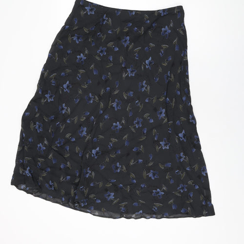Marks and Spencer Womens Black Floral Viscose Swing Skirt Size 16