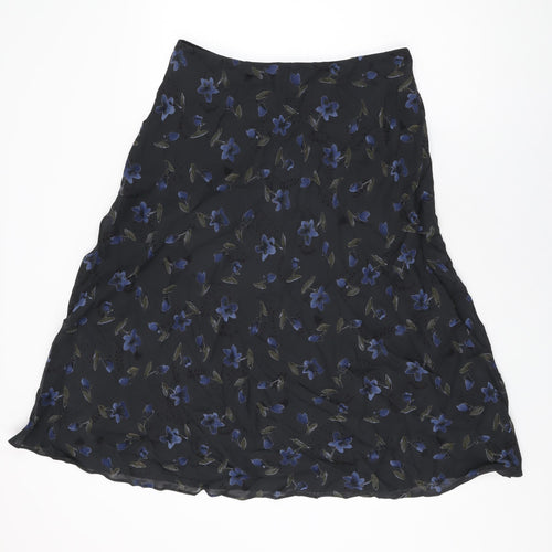 Marks and Spencer Womens Black Floral Viscose Swing Skirt Size 16